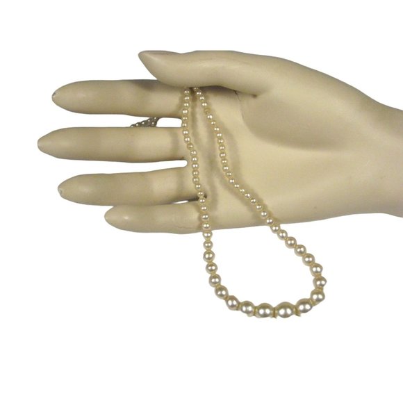 Imitation Pearl Necklace Choker 16 inch Strand Beaded Box Clasp Retro vintage - Picture 2 of 7